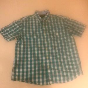 Chaps Green/Blue Plaid Short Sleeve Button-Down Shirt (Men’s Size XL)
